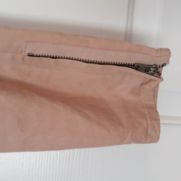 Helmut Lang Sz 0 Slub Twill Cropped Blush Pink Skinny Zip Ankle Flax Blend Pants - Picture 11 of 17